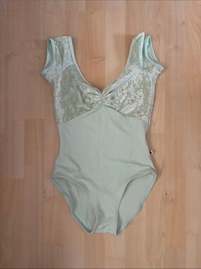 Women's Light Green Velvet-Elie Leotard Bodysuit Size L